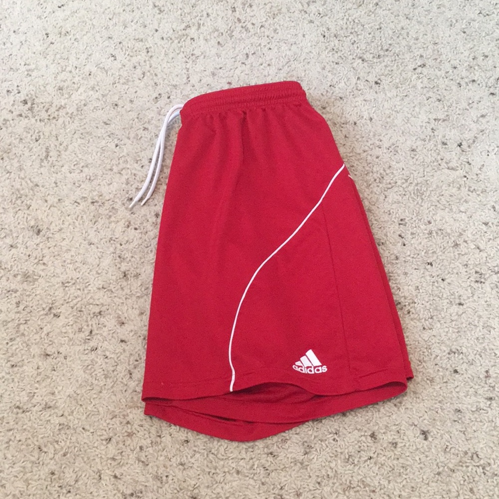 Adidas red soccer shorts